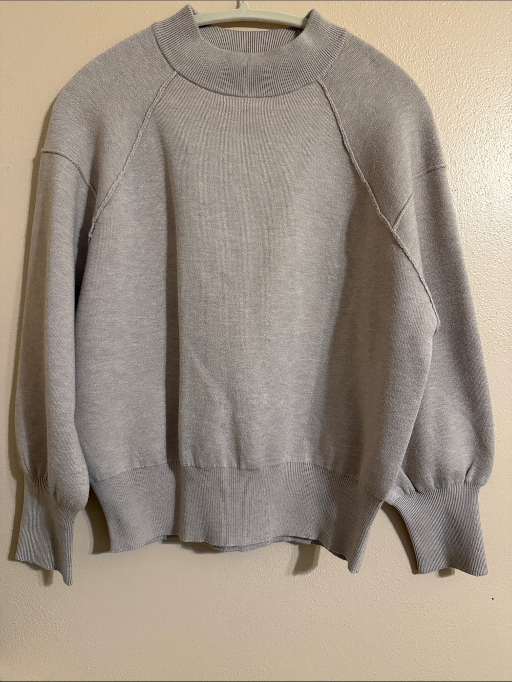 Zenana Outfitters Mock Neck Balloon Sleeve Sweater - Cream